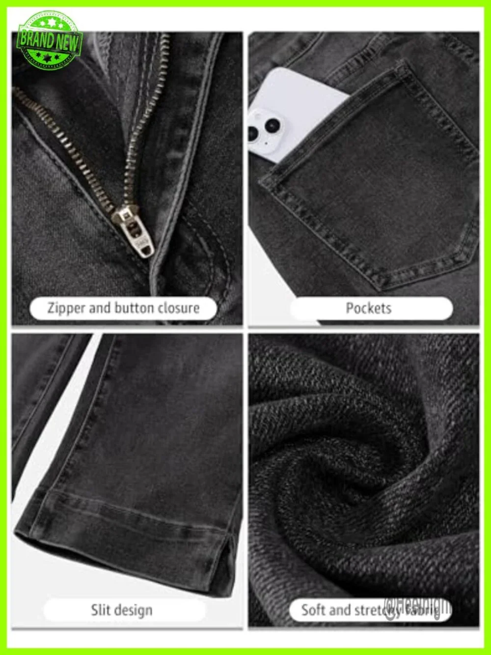 High Waisted Split Hem Cropped Capri Jeans Stretch Denim